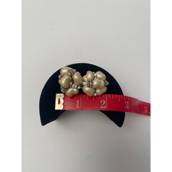 Vintage MARCELLA Clip On Earrings Pearl Rhinestones Beads Signed Silver Tone - Picture 4 of 4